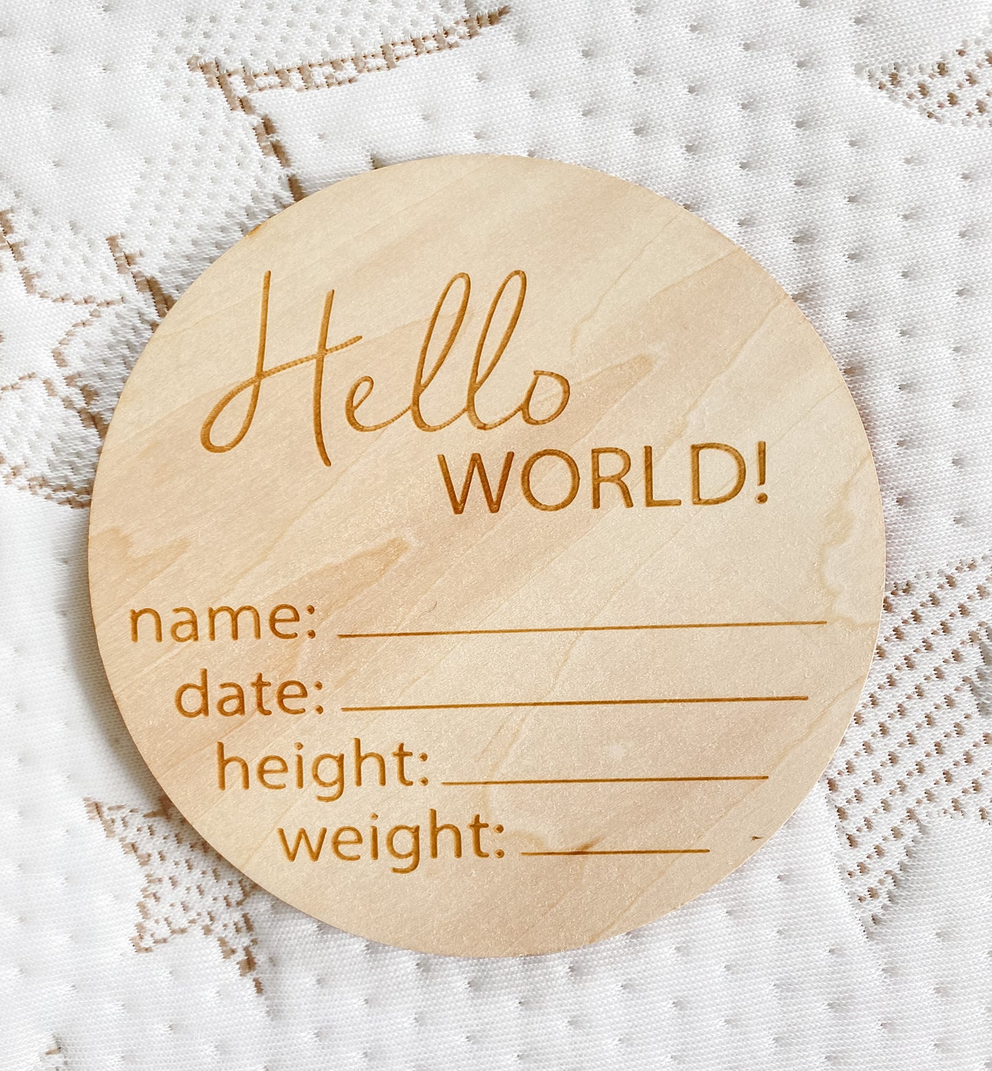 hello world | wooden birth announcement plaque